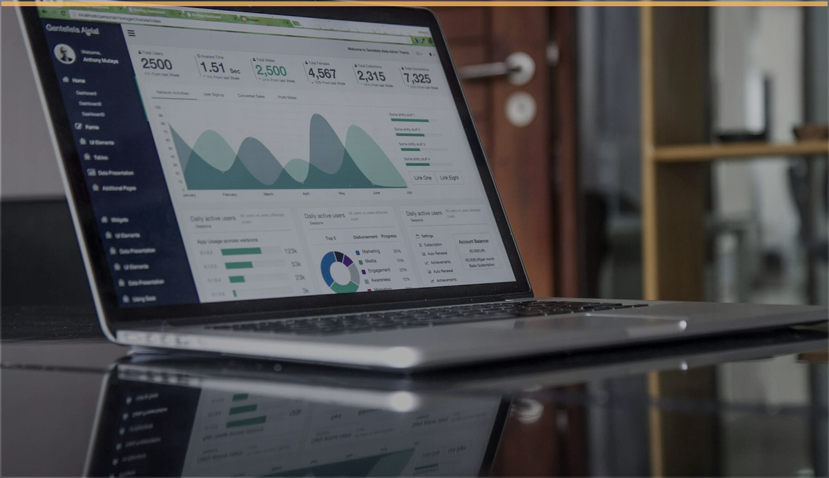 Laptop showing business analytics for financial services control review