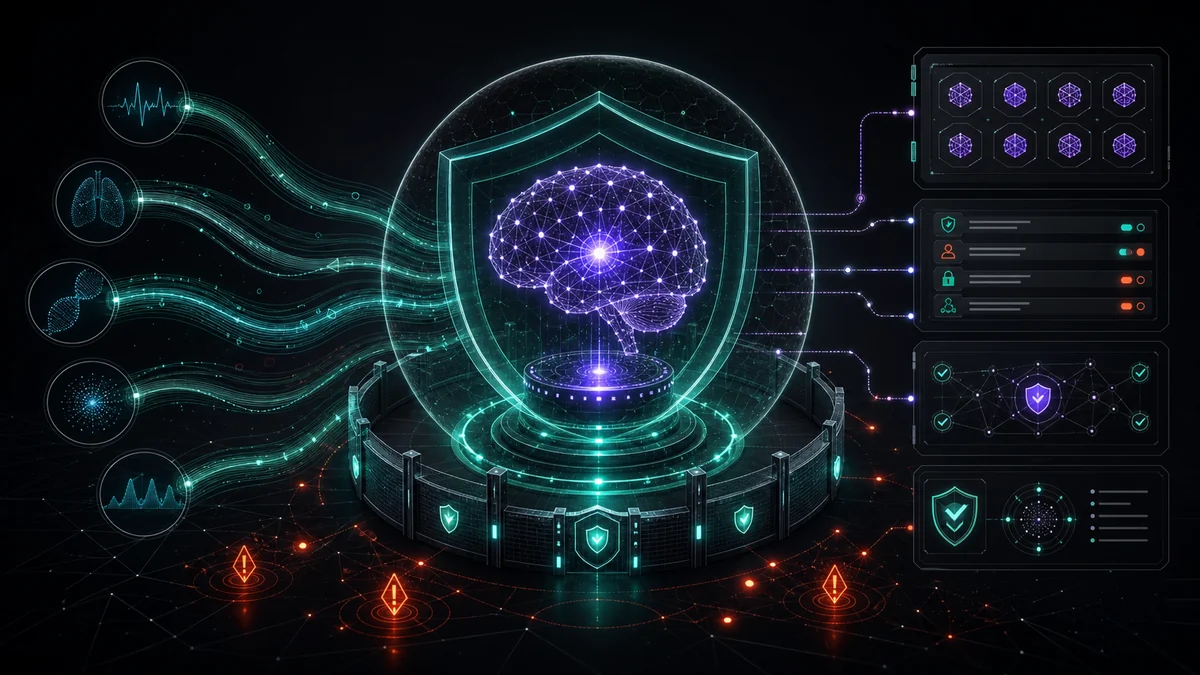 Clinical AI system protected by patient-data guardrails and governance controls